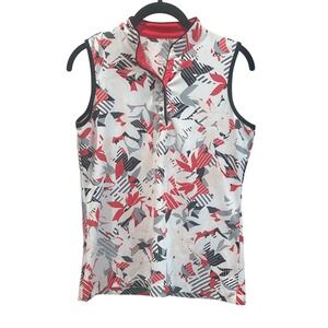 TAIL Women's Sleeveless Golf Polo Shirt Size S Abstact Floral‎ Print Red White